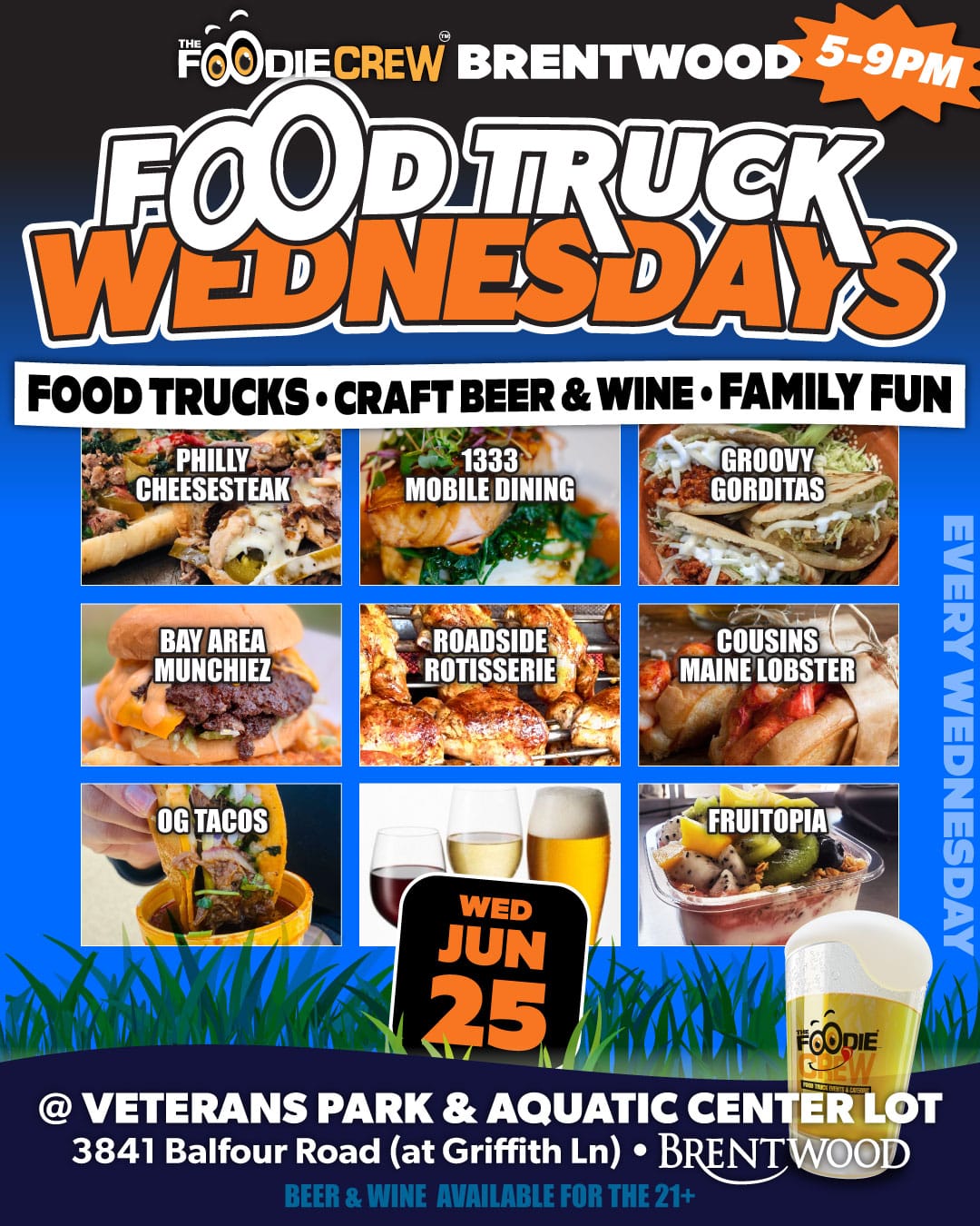 FOODIECREW BRENTWOOD 5-9PM HOOR MUCK FOOD TRUCKS • CRAFT BEER & WINE • FAMILY FUN