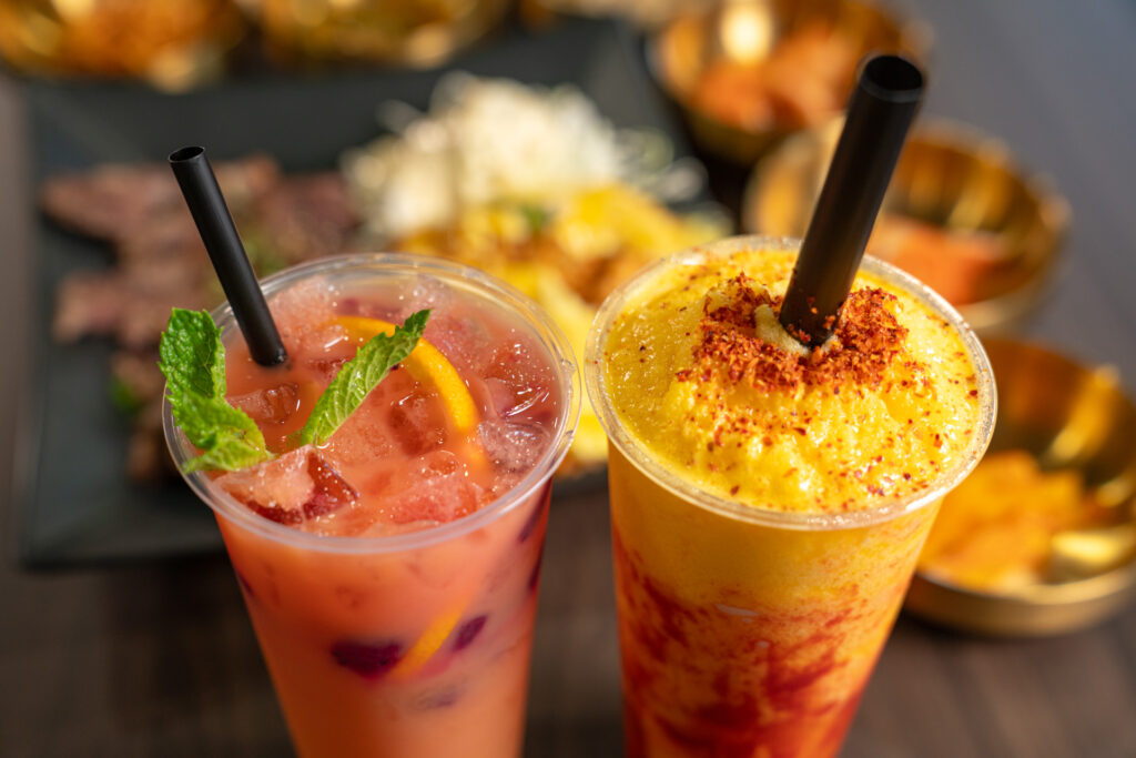 top view of fruit boba drinks