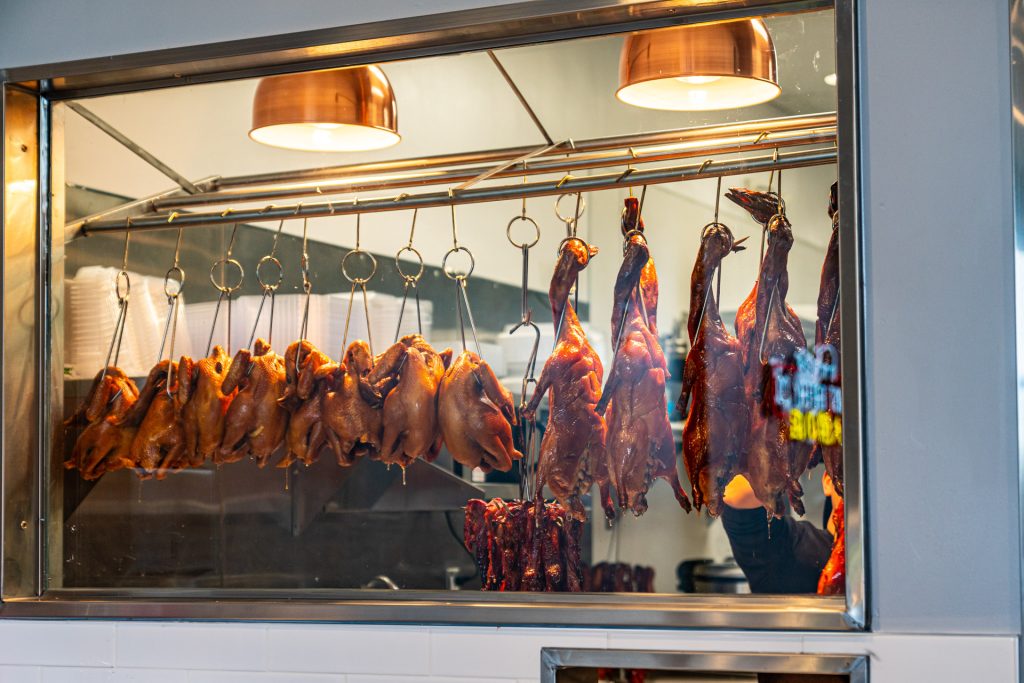 The signature roast ducks on display