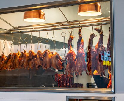 The signature roast ducks on display
