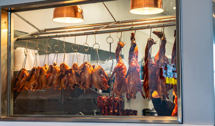 The signature roast ducks on display