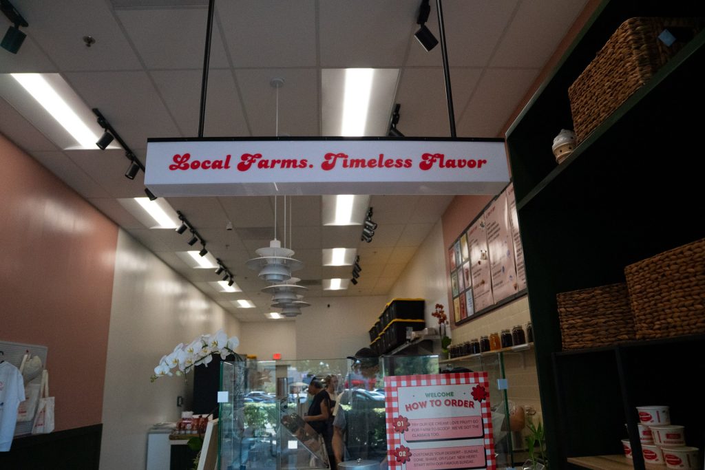 Indoor sign at Brentwood Ice Cream Co, Local Farms, Timeless Flavor