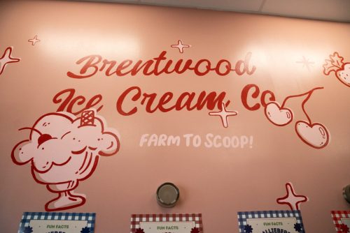 Brentwood Ice Cream Co sign indoors on the wall